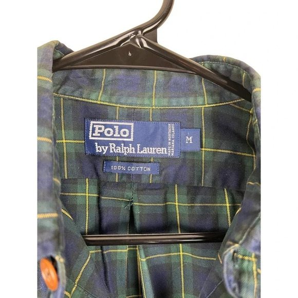 Polo Ralph Lauren Green Plaid Button Up Shirt 100% Cotton Mens Medium - Picture 2 of 3